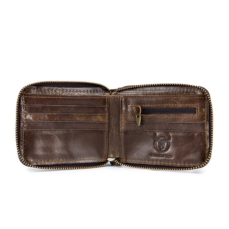 (image for) BULLCAPTAIN Genuine Leather Zipper Men Wallets Multi Card Slot ID Card Mini Holder Bags Bussiness Casual Coin Purse