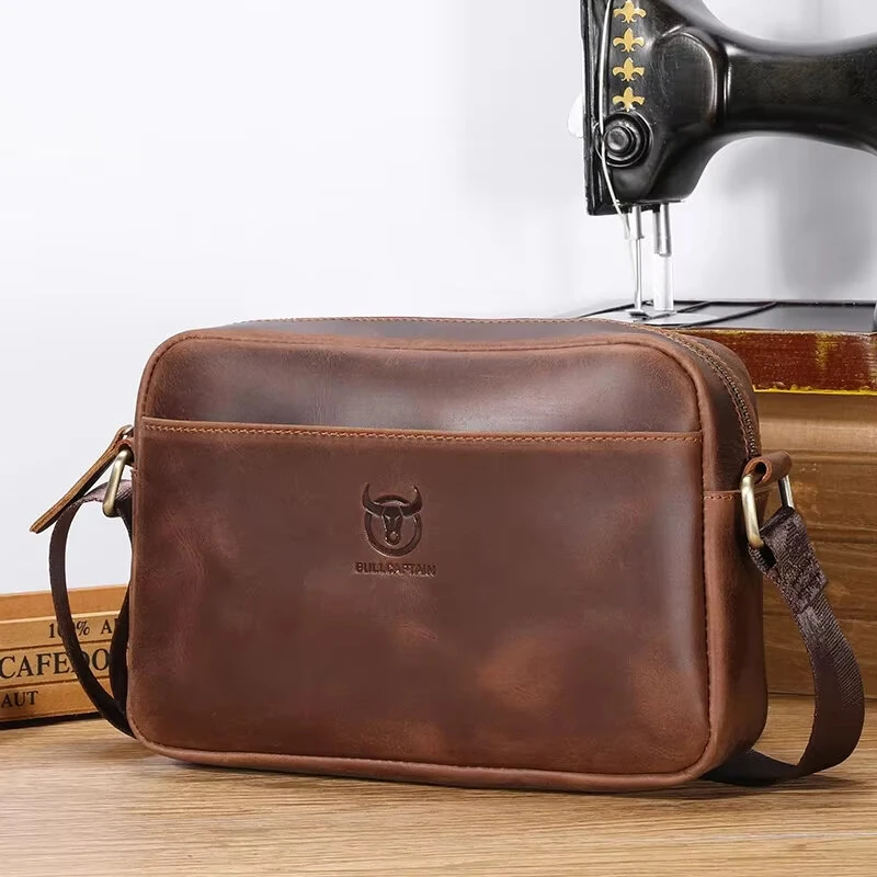 BULLCAPTAIN Men's Genuine Leather Shoulder Bag Retro Large Capacity Travel Bag Crazy Horse Leather Crossbody Bag Messenger Bag (image for) BULLCAPTAIN Men's Genuine Leather Shoulder Bag Retro Large Capacity Travel Bag Crazy Horse Leather Crossbody Bag Messenger Bag